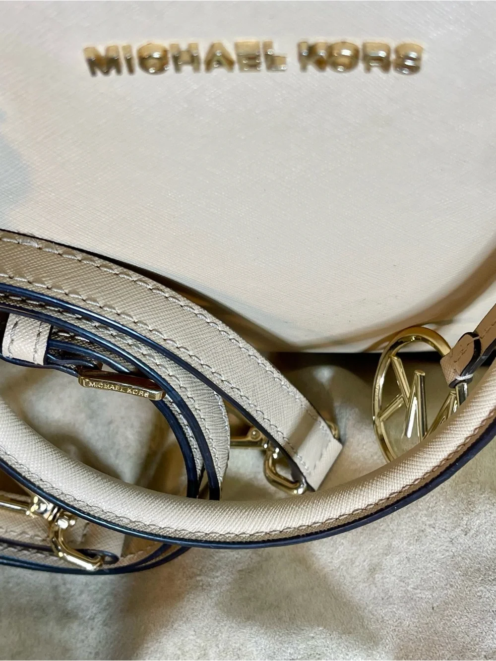 Michael Kors Beige Saffiano Leather Satchel with MK Charm